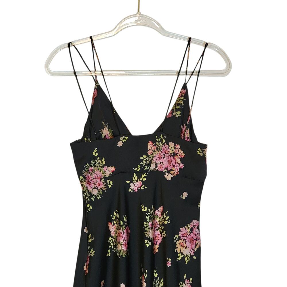 ZARA Floral Sleeveless Black Pink Midi Slip Dress Romantic Size S - Picture 11 of 16